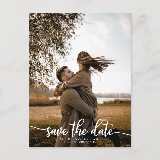 Elegant Calligraphy Wedding Save the Date Photo Briefkaart (Voorkant)