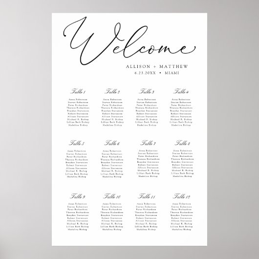Elegant Calligraphy Wedding Seating Chart Poster (Voorkant)