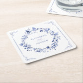 Elegant Calligraphy Wreath Wedding Reception Vierkante Kartonnen Onderzetter (Schuin)