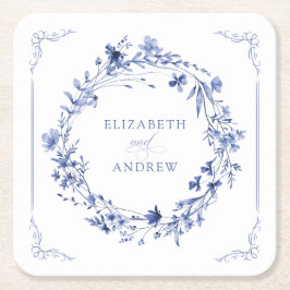 Elegant Calligraphy Wreath Wedding Reception Vierkante Kartonnen Onderzetter