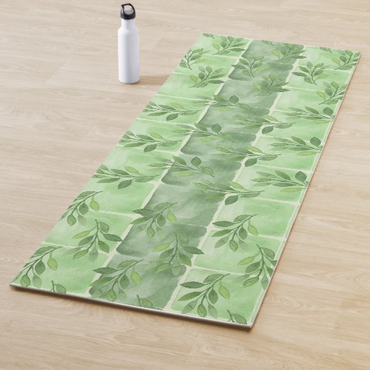 Elegant Calming Green Leaf Waterverf Oefening Yogamat (In situ)