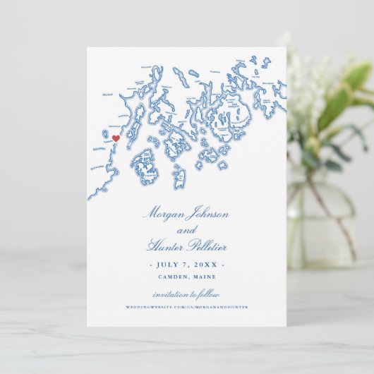Elegant Camden Maine Kaart Bruiloft (Staand voorkant)