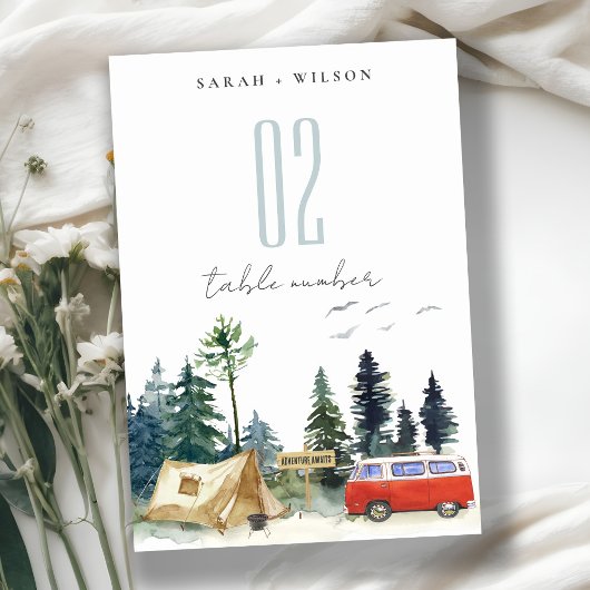 Elegant Camping Waterverf Pine Forest Wedding Kaart