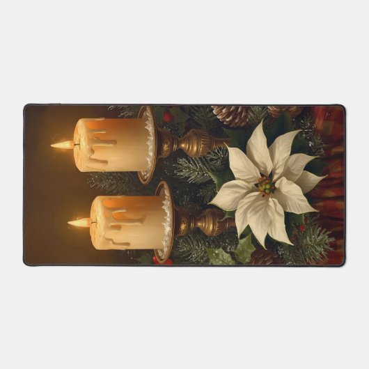 Elegant candle Christmas holly pine warm festive  Bureaumat (Voorkant)