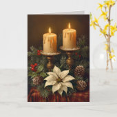 Elegant candle Christmas holly pine warm festive  Kaart (Gele Bloem)