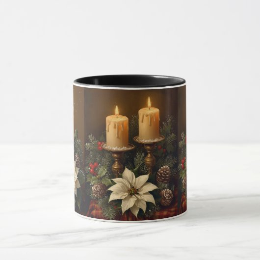 Elegant candle Christmas holly pine warm festive  Mok (Midden)