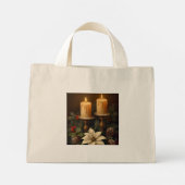 Elegant candle holly pine warm rustic christmas mini tote bag (Achterkant)
