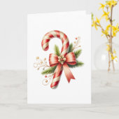 Elegant Candy Cane with Red Bow and Pine Sprigs Kaart (Gele Bloem)