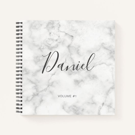 Elégant carnet de croquis Votre nom Script Marble (Devant)