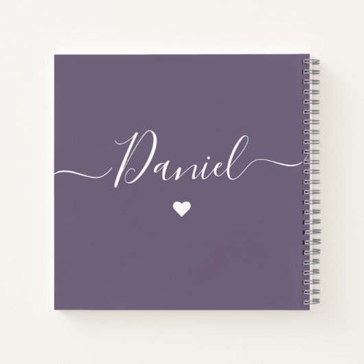 Elégant carnet de croquis Votre nom Script violet  (Dos)