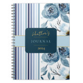 Élégant Carnet de journal floral Bleu Blancs (Devant)