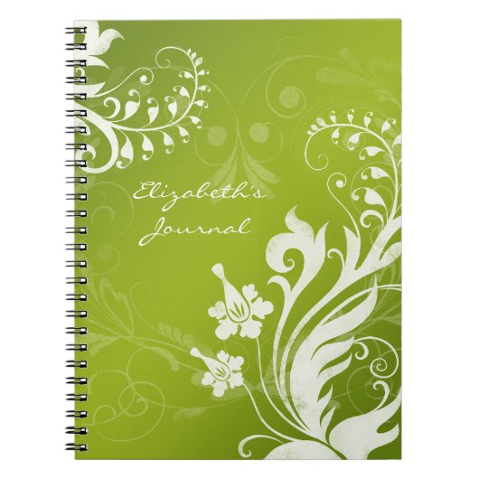 Élégant Carnet de journal personnalisé blanc vert (Devant)
