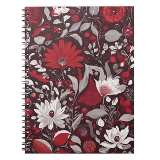 Elégant Carnet floral - Bourgogne et fleurs blanch
