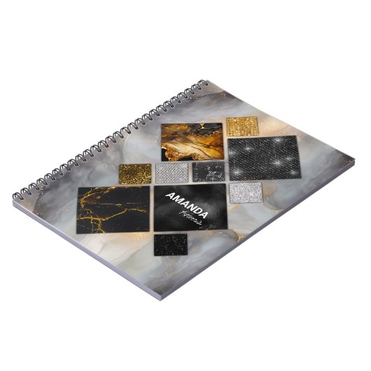 Elégant carnet géométrique en or noir (Côté gauche)