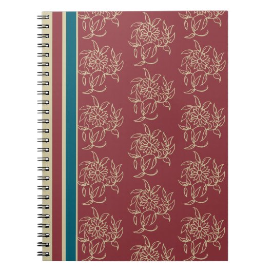 Elégant Carnet Spiral, Maroon, Floral Bleu (Devant)