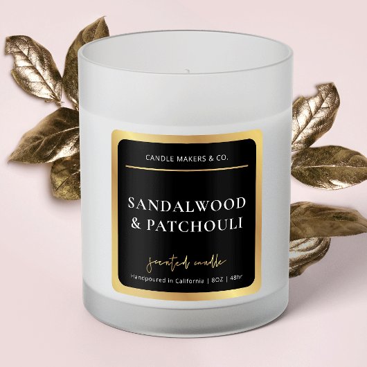 Élégant Carré de bougie Étiquette noir & or Script