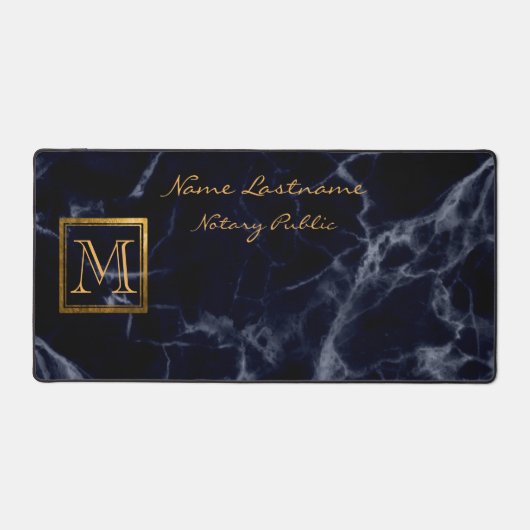 Élégant Carré en marbre bleu marine Monogramme or (Recto)