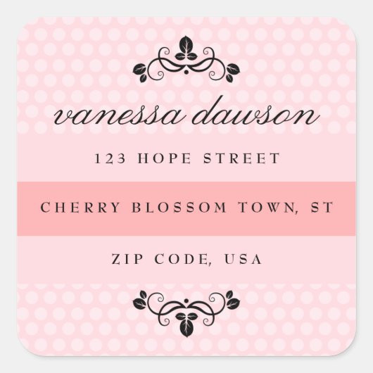 Élégant Carré Étiquette de adresse de points franç (Devant)