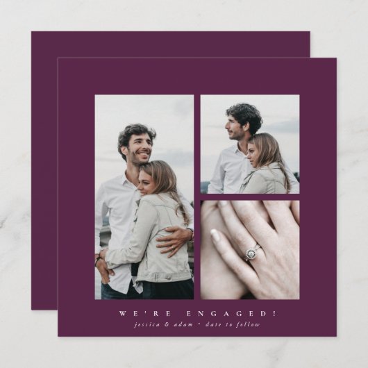 Élégant Carré multi-photo Fiançailles Faire-part (Devant / Derrière)