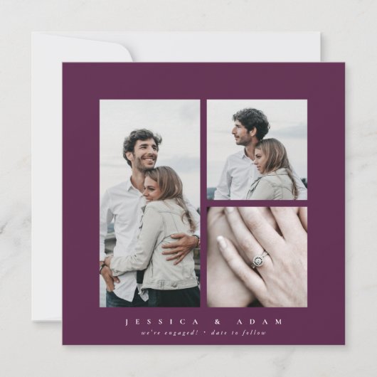 Élégant Carré multi-photo Fiançailles Faire-part (Devant)