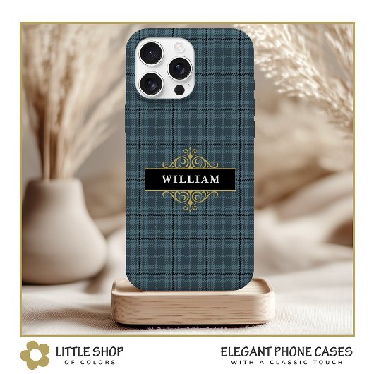 Élégant carreau gris monogramme or