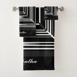 Élégant Carrés Géométriques Noir Blanc Et Argent