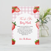 Elégant carte de remerciements baby shower fraise (Debout devant)