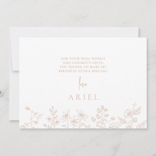 Élégant carte de remerciements d'anniversaire fleu (Devant)