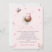 Élégant Carte de remerciements de cigogne rose dou (Devant)