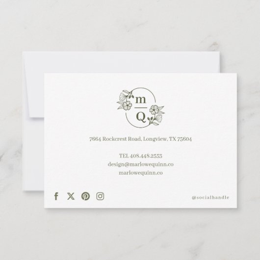 Élégant Carte de remerciements de commande de mono (Dos)