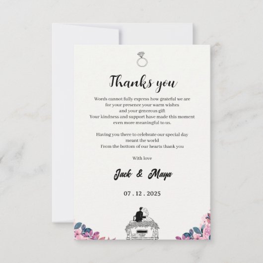 Élégant Carte de remerciements de script - Mariage (Devant)