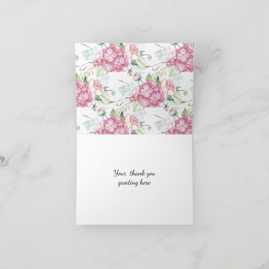 Élégant Carte de remerciements d'Hydrangée rose (Intérieur)