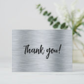 Élégant Carte de remerciements en argent métalliqu (Debout devant)