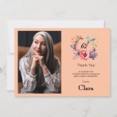 Élégant carte de remerciements floral 62e annivers (Devant)