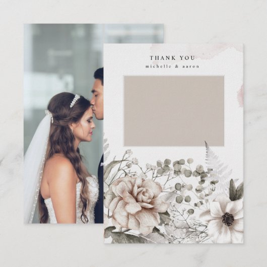 élégant carte de remerciements floral brillant arg (Devant / Derrière)