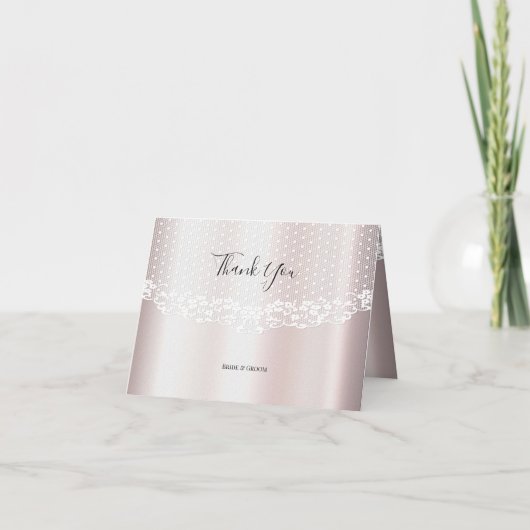 Élégant Carte de remerciements floral dentelle bla (Devant)