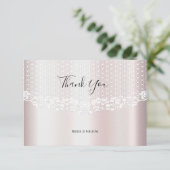 Élégant Carte de remerciements floral dentelle bla (Debout devant)