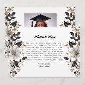 Élégant Carte de remerciements Floral Graduation (Devant / Derrière)