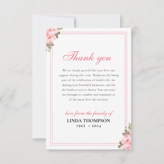Élégant Carte de remerciements floral pour service (Dos)