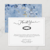 Elégant Carte de remerciements funéraire bleu doré (Devant / Derrière)