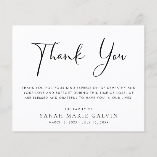 Élégant Carte de remerciements funéraire commémora (Devant)