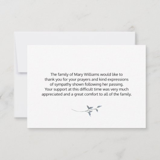 Élégant Carte de remerciements funéraire de callig (Dos)