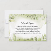 Élégant Carte de remerciements funéraire de verdur (Devant)