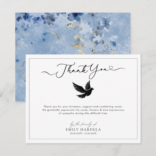 Elégant Carte de remerciements funéraire Floral Bl (Devant / Derrière)