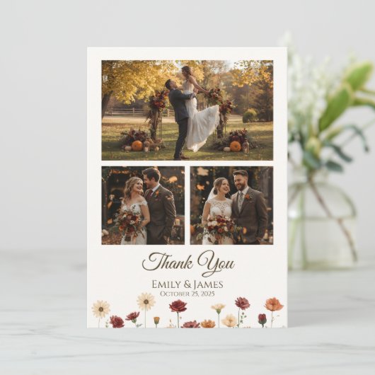 Élégant Carte de remerciements Mariage de automne (Debout devant)