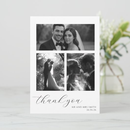 Élégant Carte de remerciements Mariage de script (Debout devant)