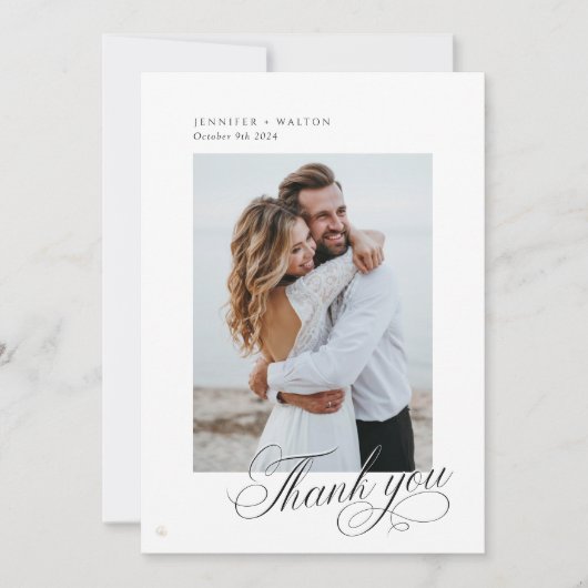 Élégant Carte de remerciements Mariage de script (Devant)