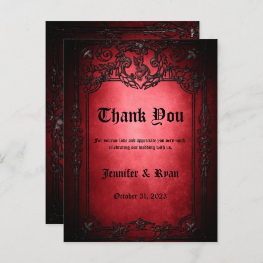 Élégant Carte de remerciements mariage gothique (Devant / Derrière)