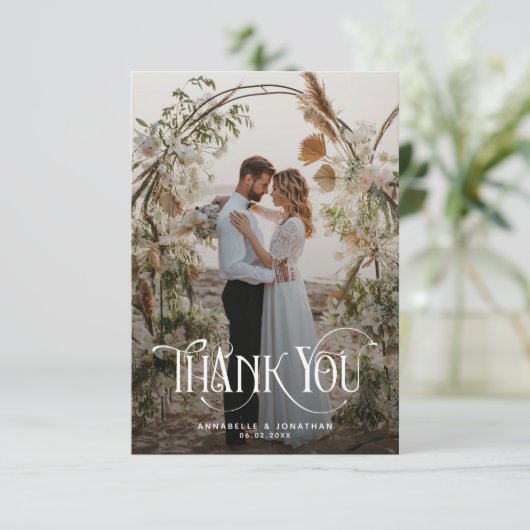 Élégant Carte de remerciements Mariage photo deux (Debout devant)