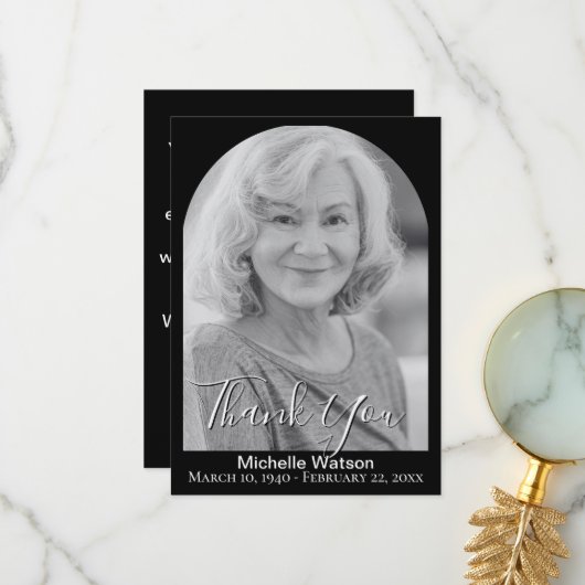 Élégant Carte de remerciements photo de l'arc funé (Devant/Arrière en situation)